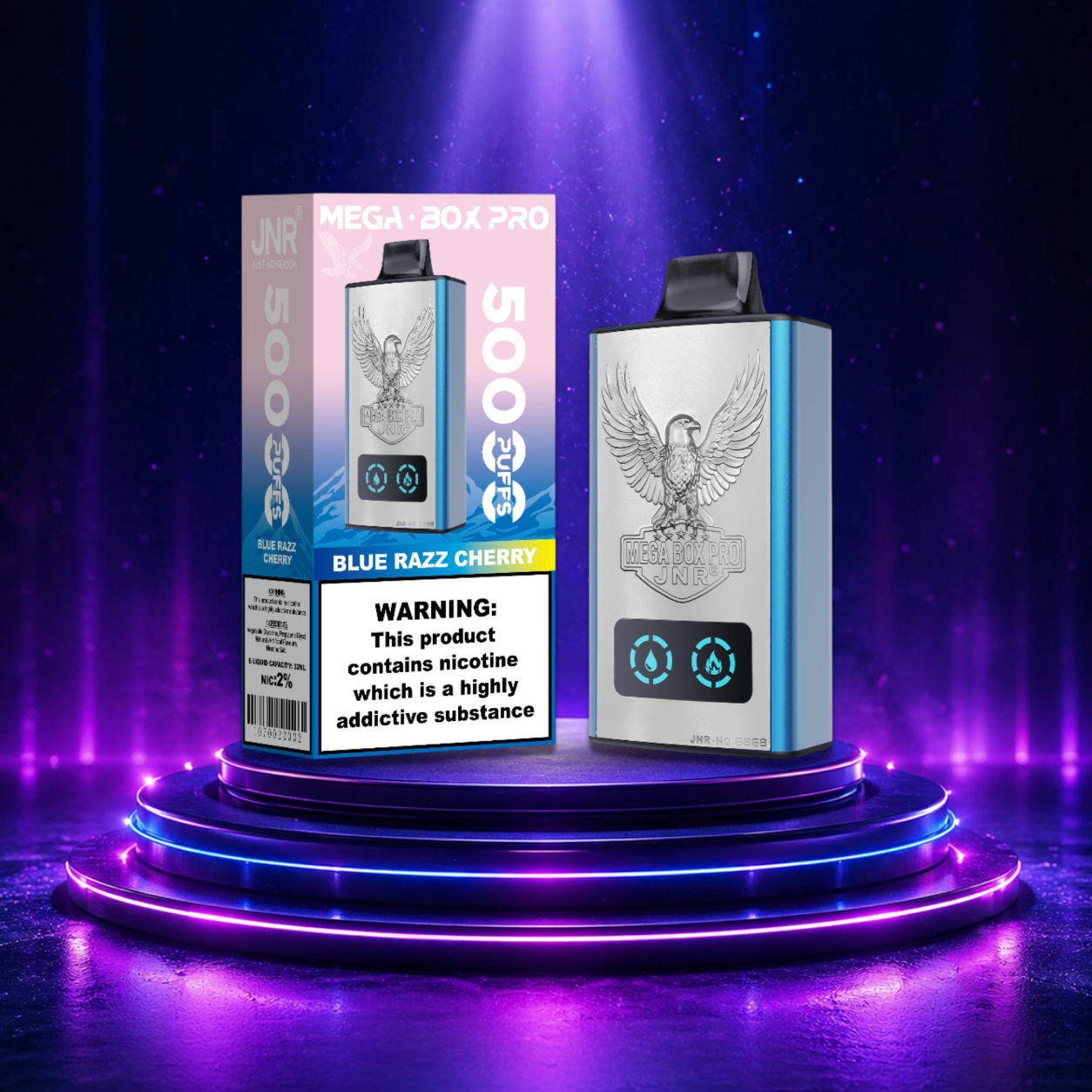 Vape descartável JNR Mega Box Pro - 50K — mirtilo gelado, 50 000 puffs